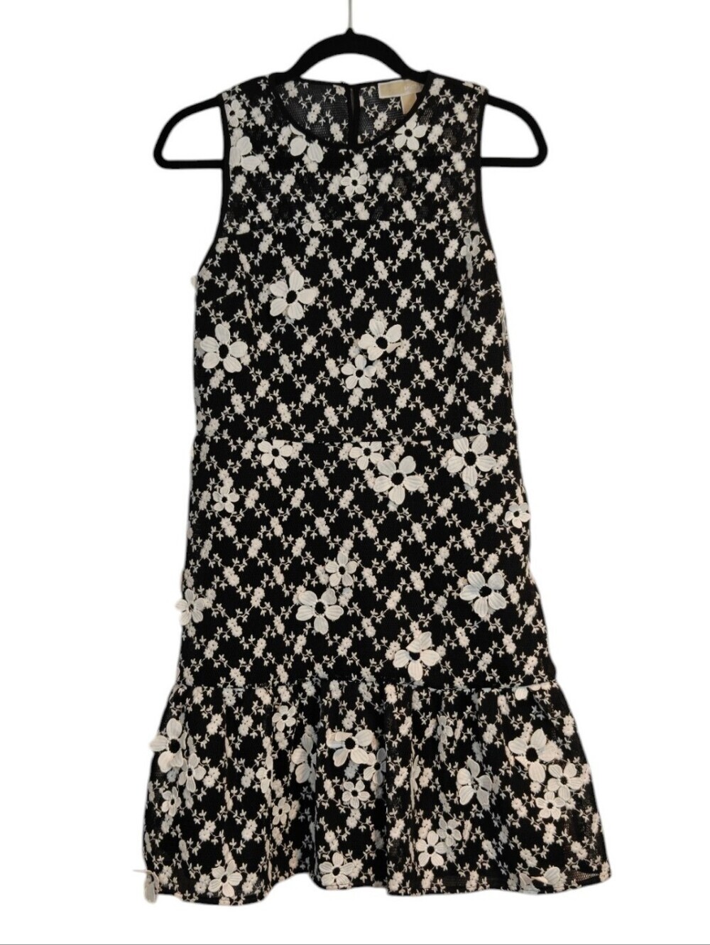 MICHAEL KORS Black White Polyester Floral Sleeveless Lined Dress Size 4